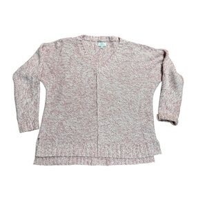 Lucky Brand Pink White Knit V Neck Tunic Sweater Large